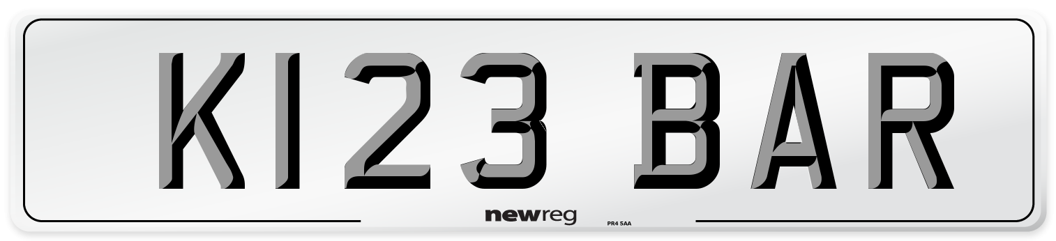 K123 BAR Number Plate from New Reg
